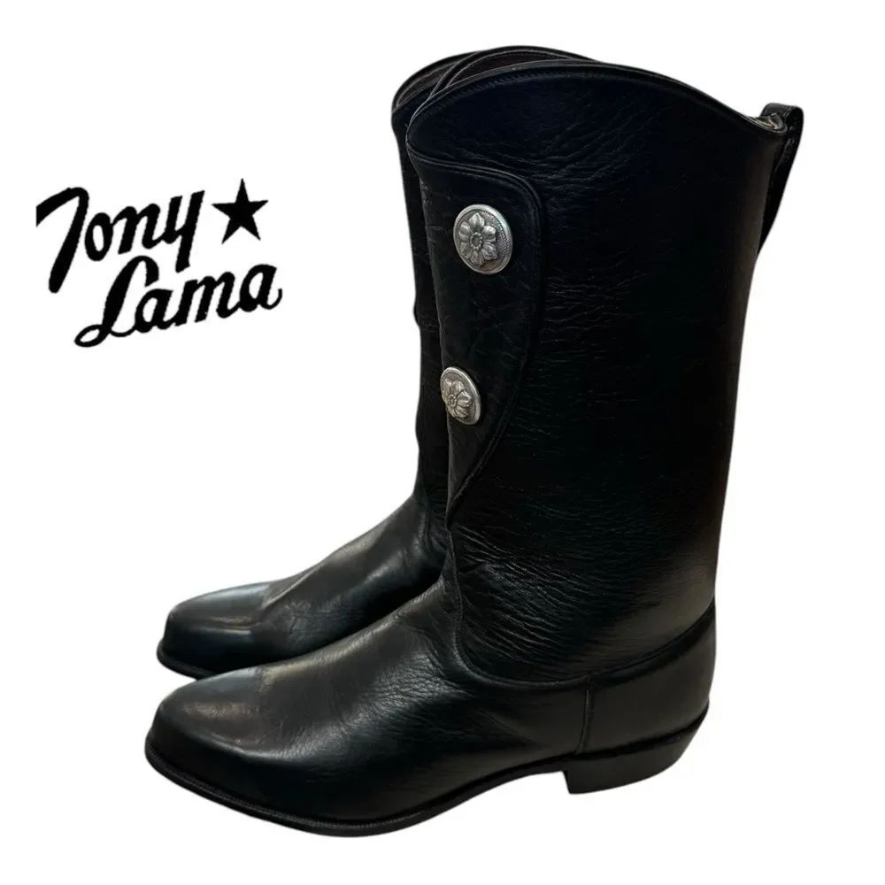 Tony Llama Women's Vintage Black Leather Silver Concho Cowboys Boots 9